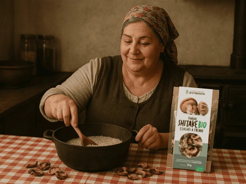 donna che cucina i funghi