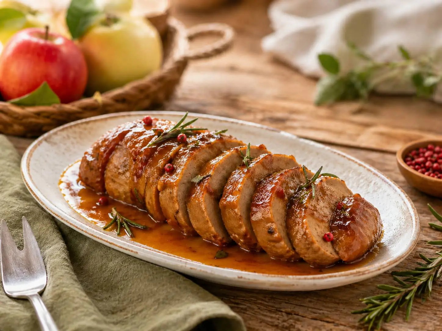 Arrosto di seitan in agrodolce sfumato al succo di mela bio La Fragolina