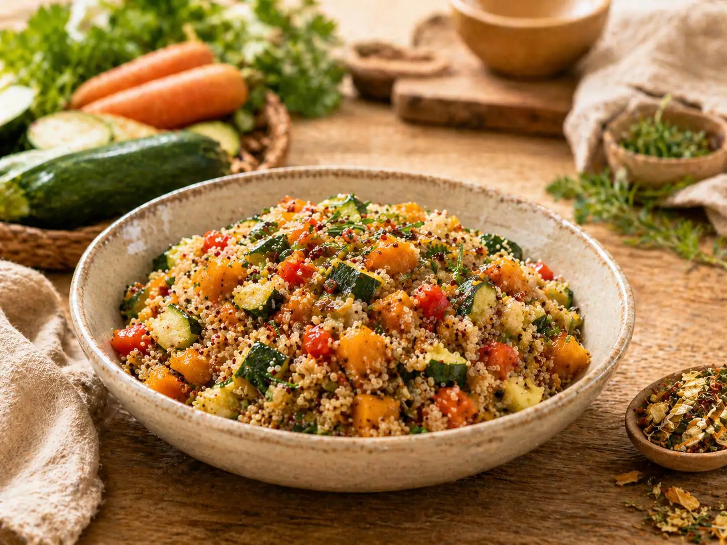 Quinoa alle verdure di stagione con brodo vegetale bio La Fragolina