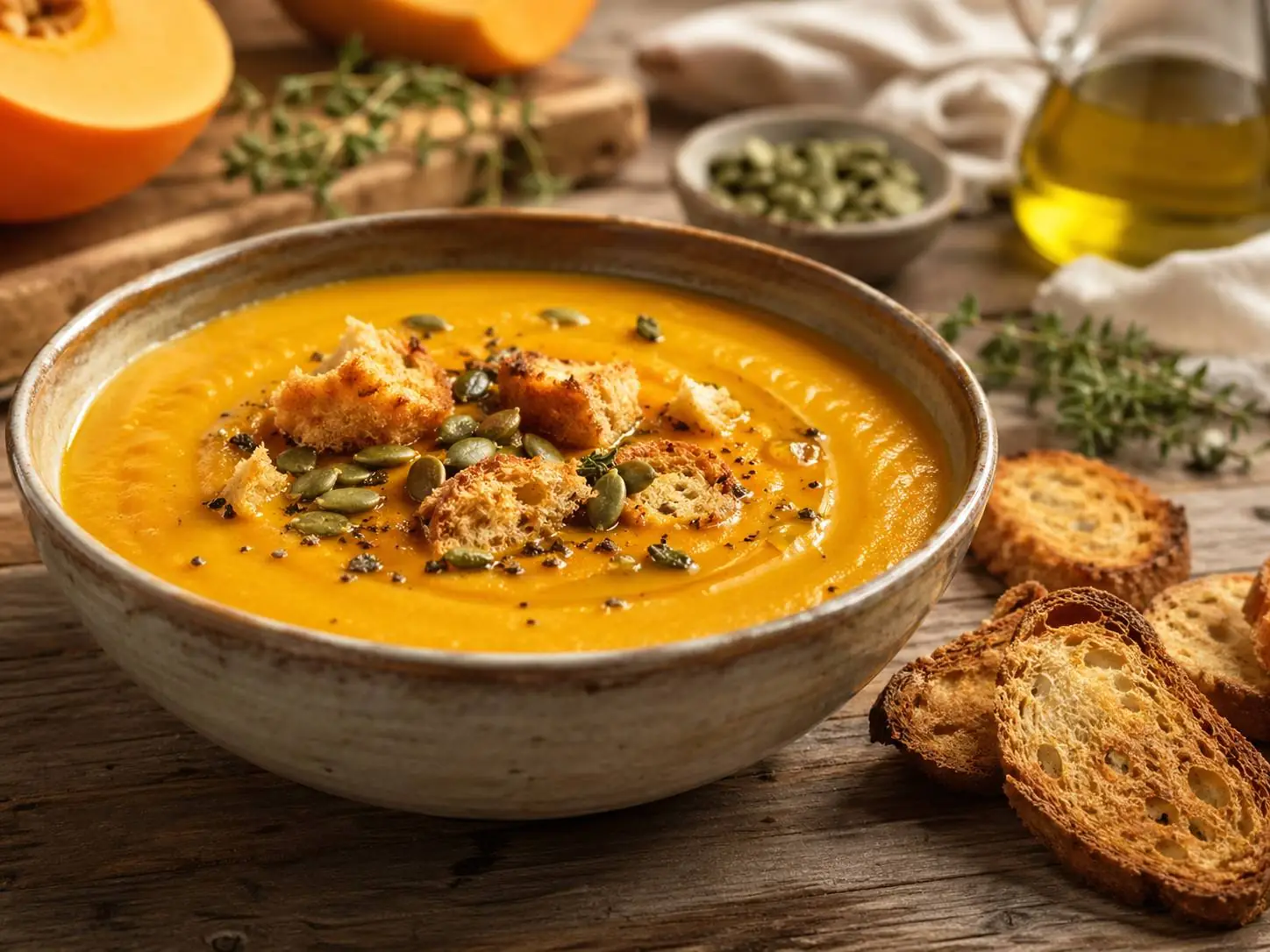 Vellutata di zucca gourmet con crostini rustici La Fragolina